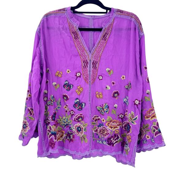 Johnny Was Women's Embellished Maude Blouse Long Sleeve Purple Size PXL NWT - Picture 6 of 12